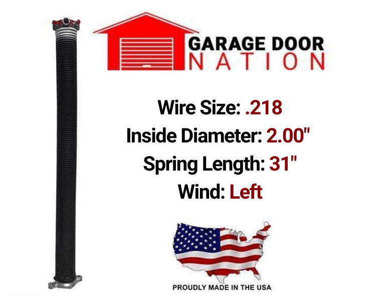 Garage Door Torsion Spring - Left Wound .218 x 2.00" x 31"