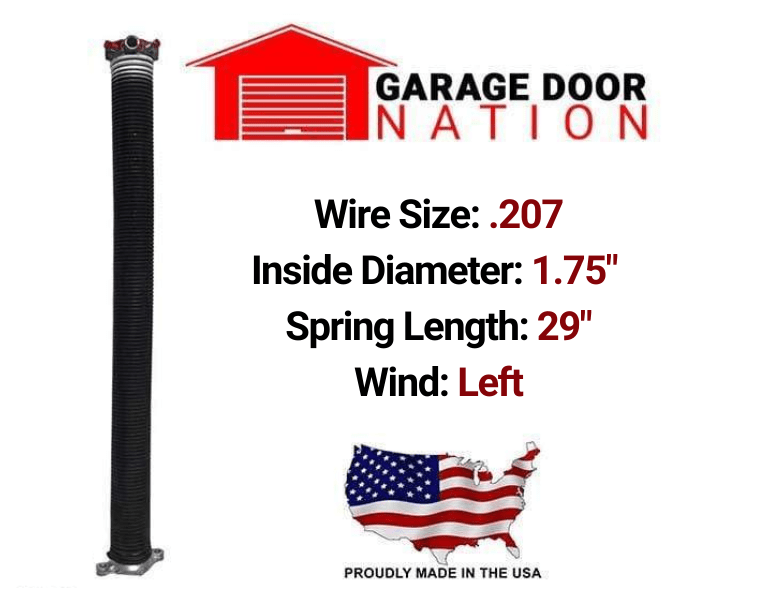Garage Door Torsion Spring - Left Wound .207 x 1.75" x 29"