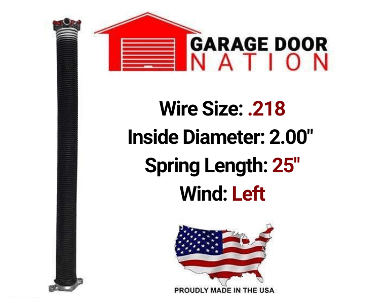 Garage Door Torsion Spring - Left Wound .218 x 2.00" x 25"