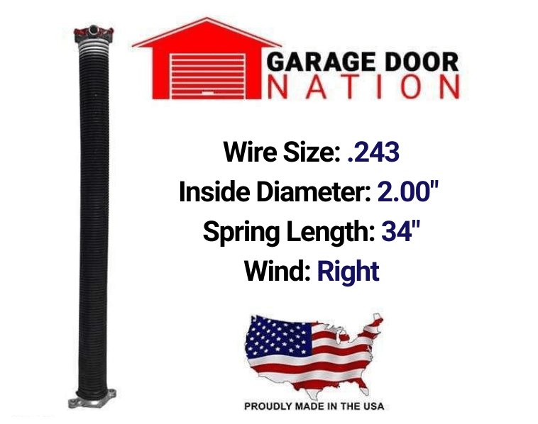 Garage Door Torsion Spring - High-Cycle Right Wound .243 x 2.00" x 34"