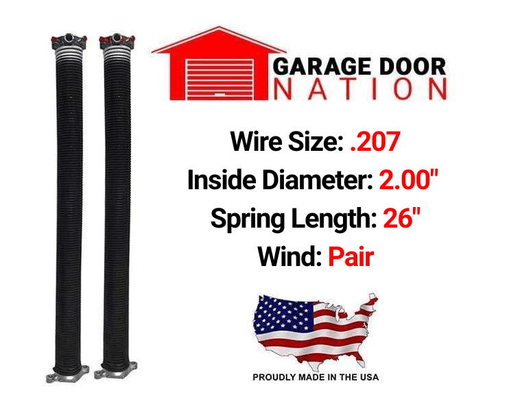 Garage Door Torsion Springs - Pair .207 x 2.00" x 26"