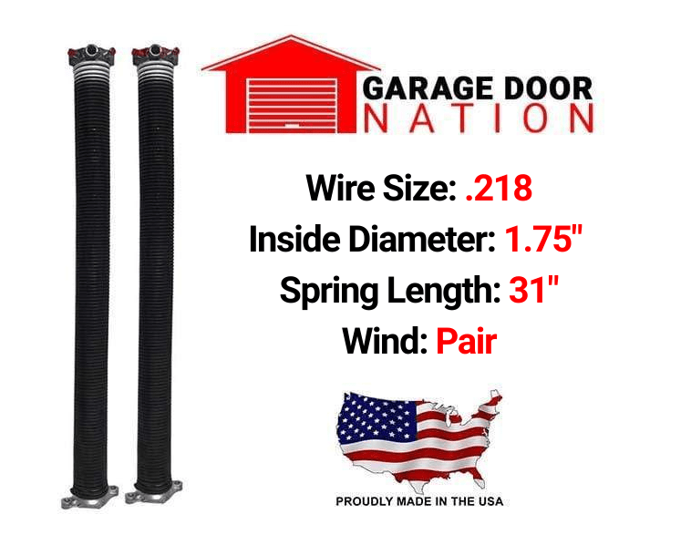 Garage Door Torsion Springs - Pair .218 x 1.75" x 31"