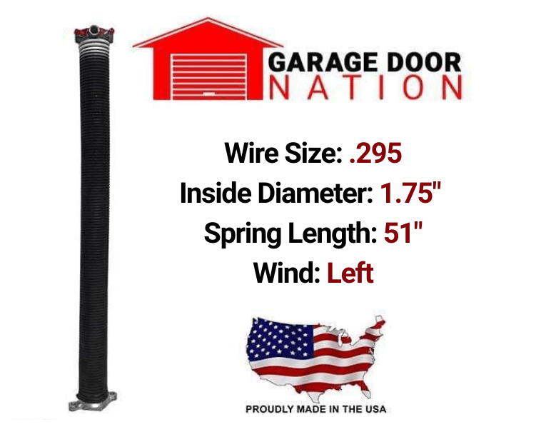 Garage Door Torsion Spring - Left Wound .295 x 1.75" x 51"