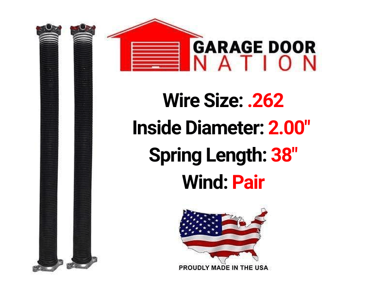 Garage Door Torsion Springs - Pair .262 x 2.00" x 38"